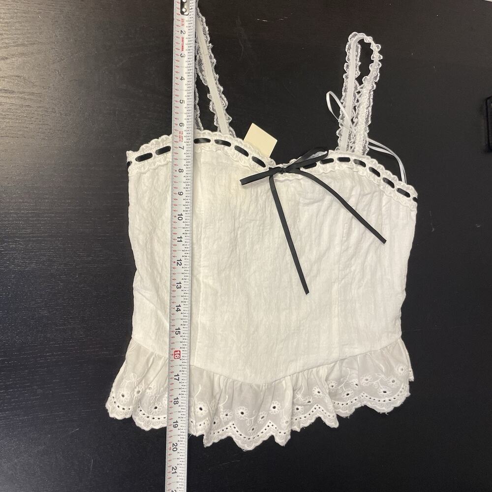 Thirty Thirty White Corset Top Coquette Milkmaid Cottagecore Romantic Size M - Picture 11 of 11